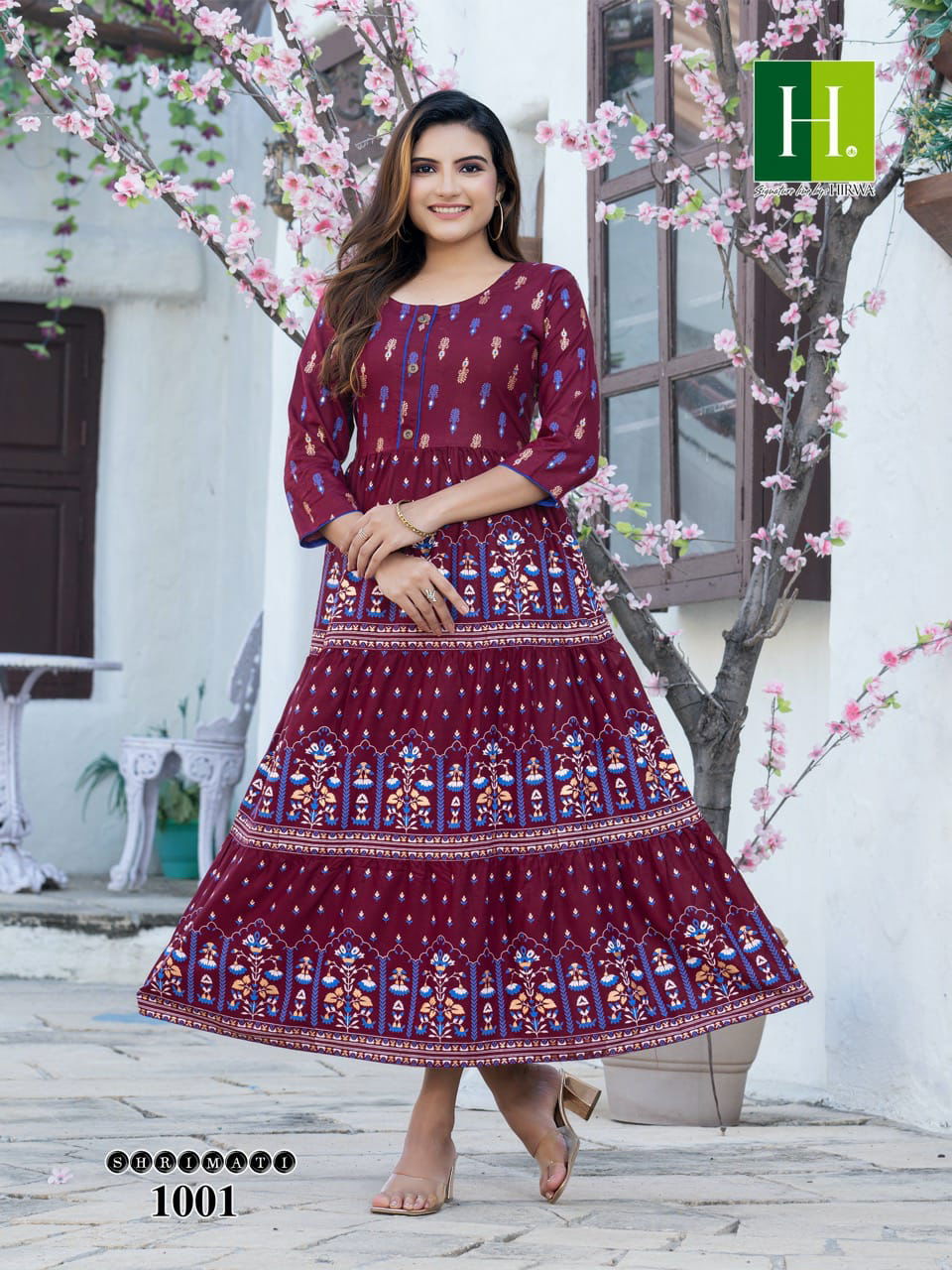 Hirwa Shrimati Printed Designer Wholesale Anarkali Kurtis
